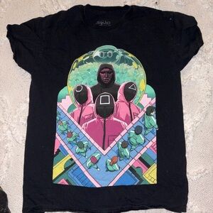 Squid Game Graphic Tee - Black with Pink & Teal Print